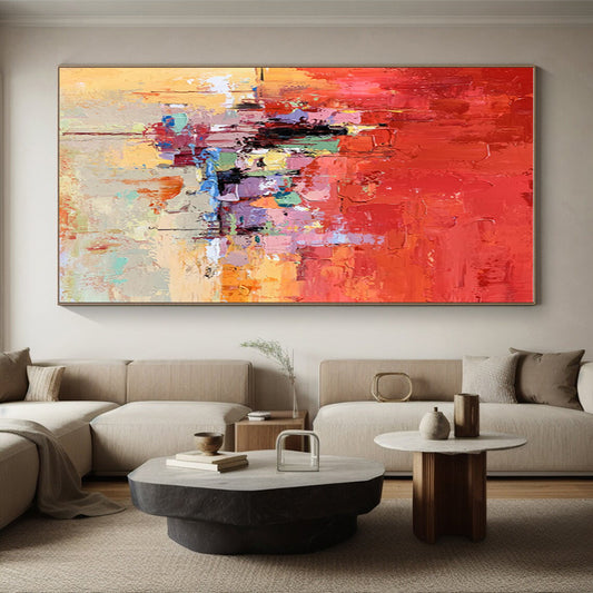 Acrylic Modern Art Paintings Red, Orange, Pink & Multicolor Abstract Cityscape Art HS387