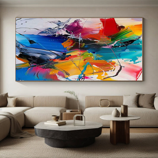Gaint Canvas Art Multicolor Gestural Abstract, Oversized Abstract Wall Art HS365