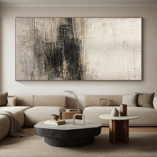 Handmade Art Neutral Tones with Black Textured Abstract Art HS635
