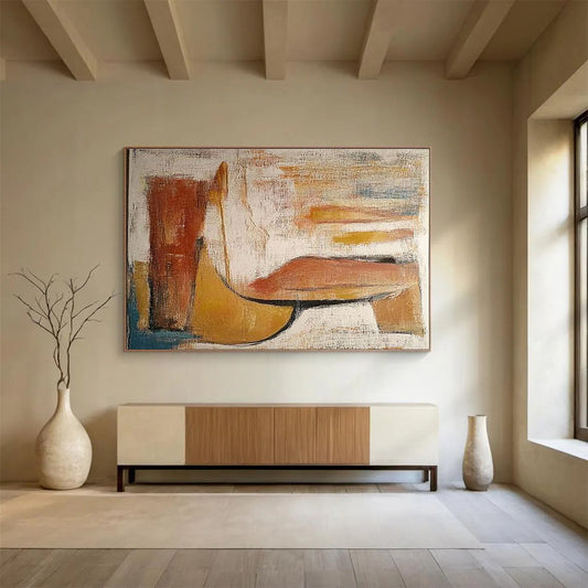 Horizontal Brown and Beige Geometric Abstract Painting WB237