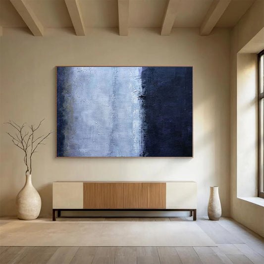 Oversized Canvas Art Blue and Gray Abstract Textured Painting WB146