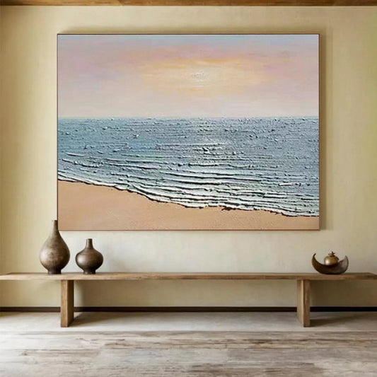 Horizontal Peach and Blue Coastal Abstract Painting WB221