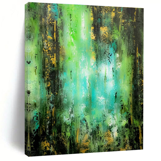 Acrylic Modern Art Paintings Green, Teal, and Gold Textured Abstract Art HS728