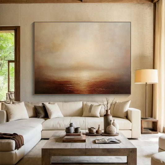 Contemporary Abstract Art with Beige, Brown and Light Orange Colors, Misty Sea Theme WB316