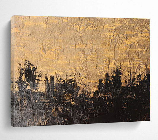 Gold, Black Abstract Textured Cityscape Acrylic Painting WB017