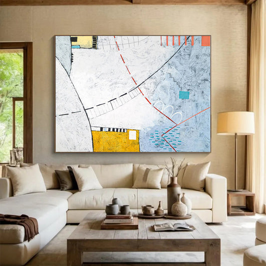 Hand Painted Art Multicolor Geometric Abstract Painting On Canvas HS821