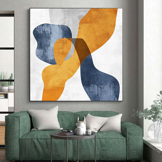 Unique Abstract Art Orange, Blue, and White Abstract Shape Painting For Sale HS124