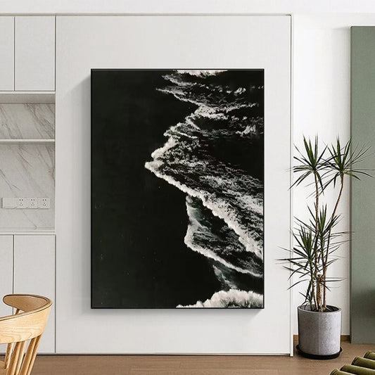 Black, White Abstract Seascape Art For Bathroom and Coastal-Themed Living Room WS454