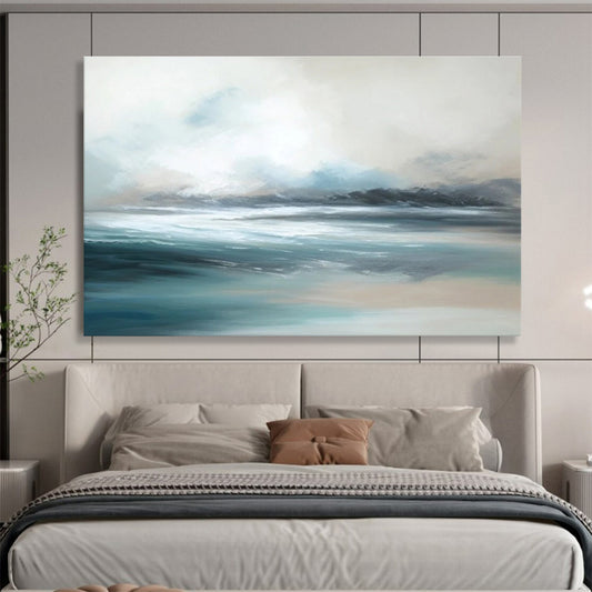 Extra Large Size Blue and Gray Abstract Seaside Painting WB194