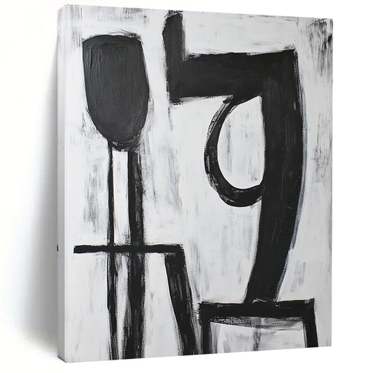 Hand-Painted Black and White Geometric Abstract Art HS194