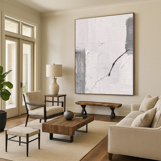 Handmade Art Gray & White Textured Abstract, Minimalist Canvas Art HS265