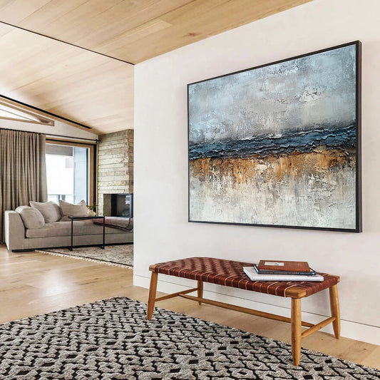 Modern Art Abstract Paintings with Gray, Blue and Brown Colors, Textured Abstract Theme WB304