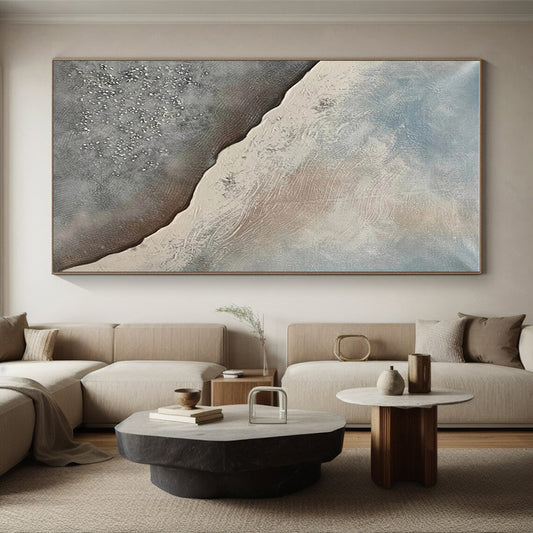 Large Size Gray & Beige Textured Abstract Landscape Art HS408