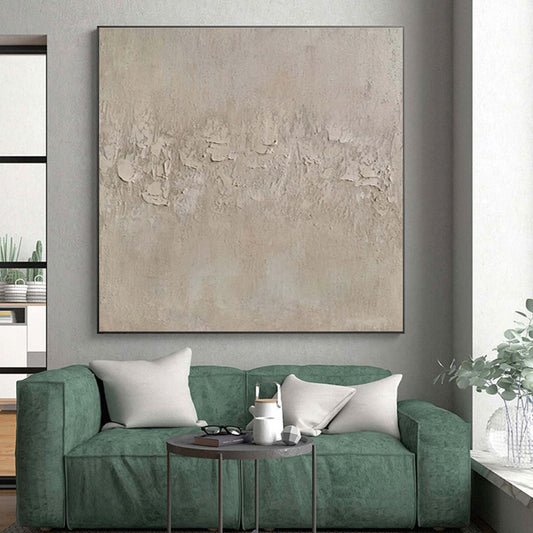 Hand-Painted Minimalist Canvas Art in Beige with Textured Details - Large Painting In Living Room HS505