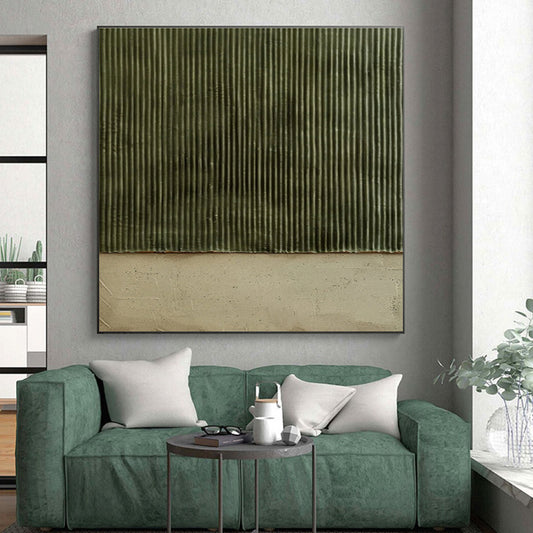 Handmade Art Green & Beige Textured Abstract, Minimalist Canvas Art HS354