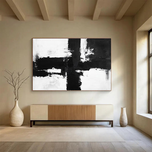 Horizontal Black and White Geometric Abstract Art WB258