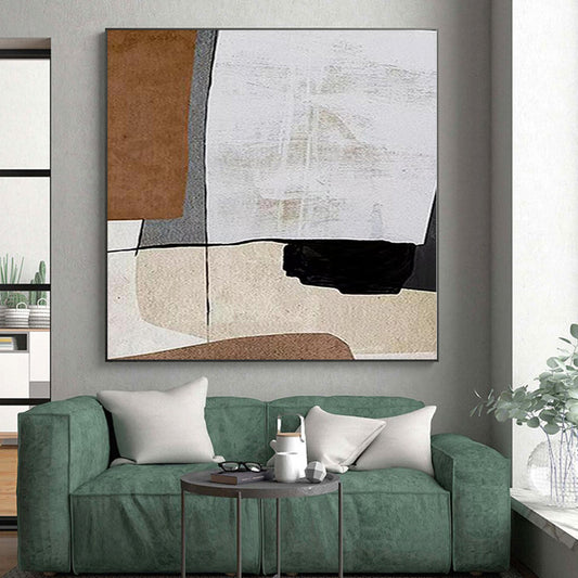 Big Painting Brown, White, and Black Abstract Geometric Painting For Sale HS087