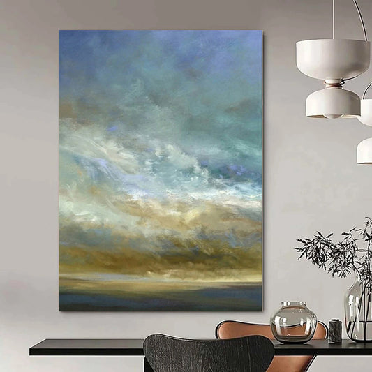 Blue, Beige Abstract Cloudscape Art For Living Room and Bedroom WS416