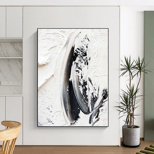 Hand Painted Art Black and White Textured Abstract Art, Big Painting HS560