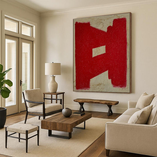 Cool Abstract Paintings Red and Beige Geometric Abstract Art HS640