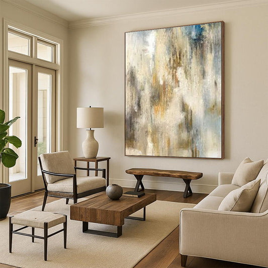 Modern Art Acrylic Neutral Tones with Blue Accents Abstract Art HS650