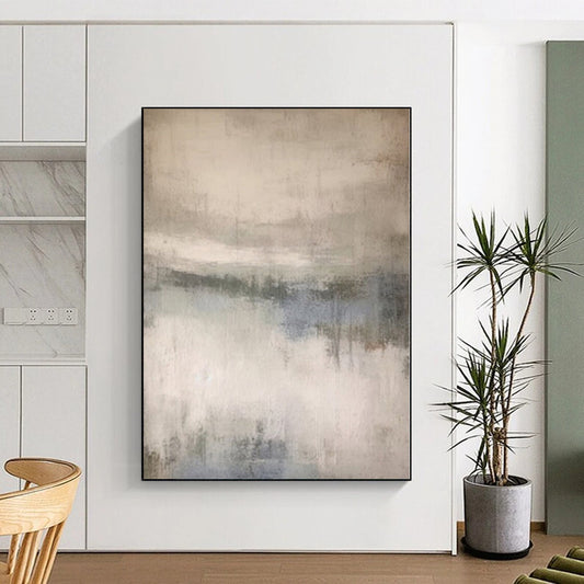 Large Painting In Living Room Gray and Blue Abstract Misty Landscape Painting For Sale HS107