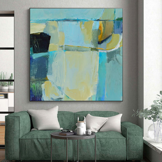 Acrylic Modern Art Paintings Teal, Beige, and Blue Abstract Art HS747