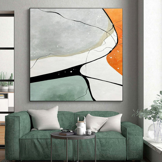 Minimalist Canvas Art Gray, Orange, and Black Geometric Abstract Art HS730