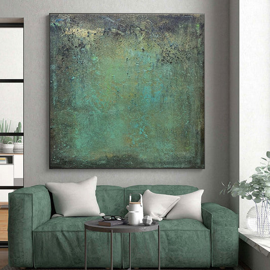 Handmade Art Cool Abstract Paintings with Teal, Green, Brown Textured Layers - Acrylic Modern Art Painting HS532