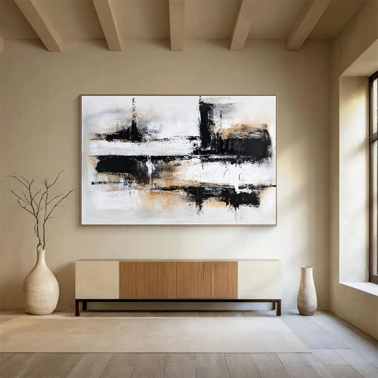 Contemporary Abstract Art with Black, White and Beige Colors, Urban Abstract Theme WB306