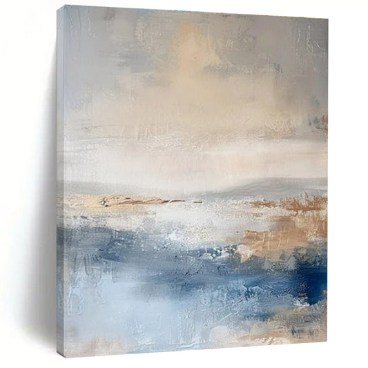 Blue, Gray, and Beige Abstract Seaside Painting For Sale WS502