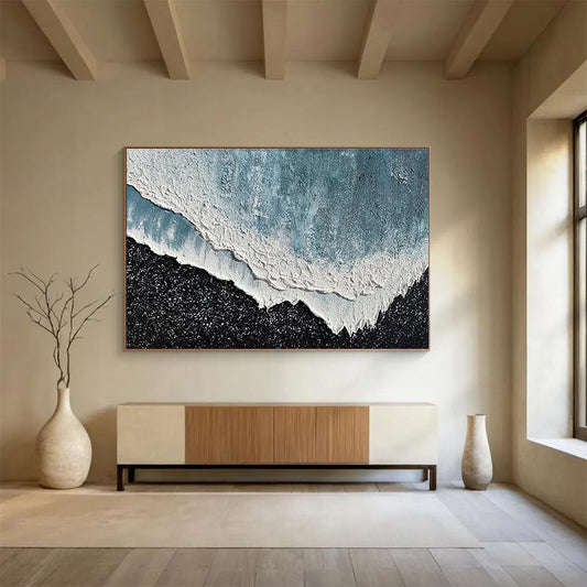 Oversized Canvas Art in Blue and Black Textured Abstract Style WB222