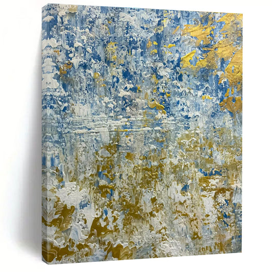 Hand Painted Art Blue, Gold, and White Textured Abstract Landscape HS726