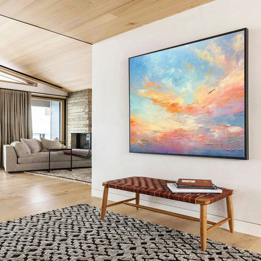 Colorful Sky Abstract Painting with Blue, Orange, Pink – Landscape Oil Painting WB041