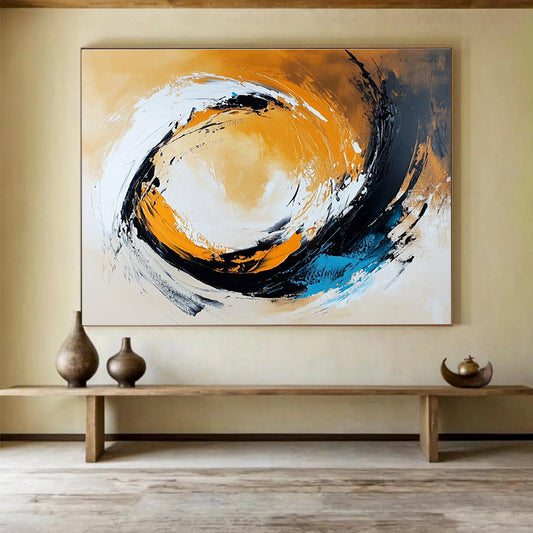 Extra Large Size Orange, Black, White, and Blue Abstract Swirl - Acrylic Painting WB295