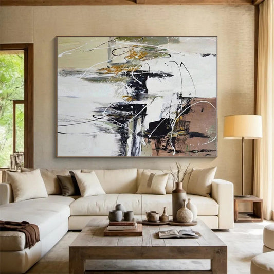 Gaint Canvas Art Multicolor Gestural Abstract, Oversized Abstract Wall Art HS348