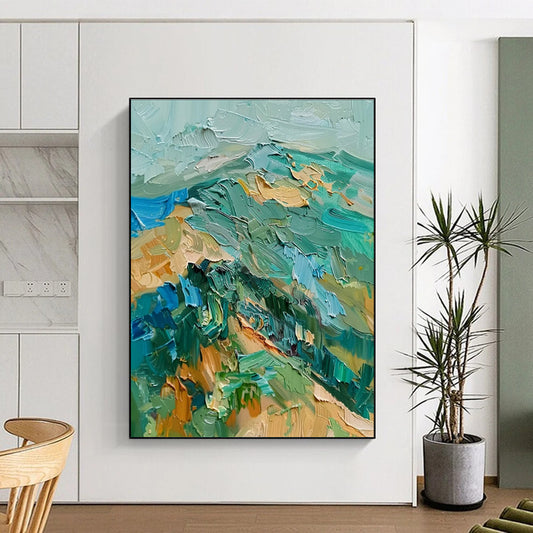 Acrylic Modern Art Paintings Teal, Green, and Beige Textured Abstract Painting On Canvas HS790