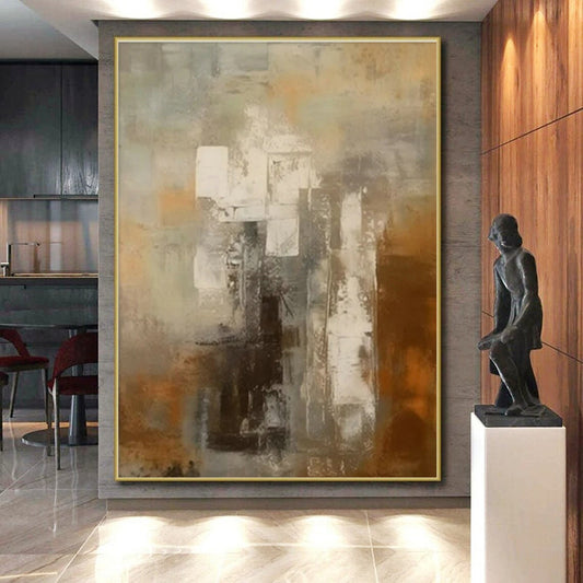 Handmade Art Cool Abstract Paintings with Gray, Brown, White Textures - Acrylic Modern Art Painting HS518