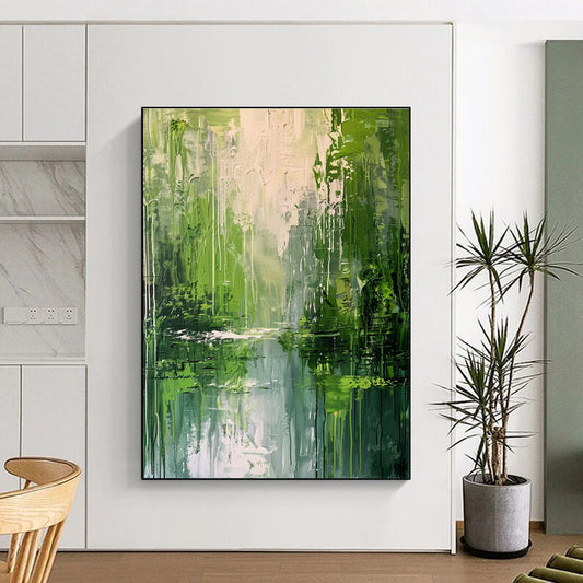 Hand Painted Art Green Textured Landscape Abstract Art HS200