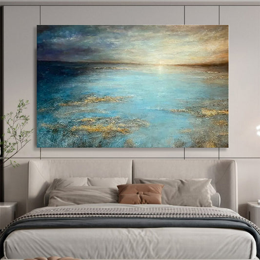 Extra Large Size Blue and Gold Abstract Landscape Painting WB134