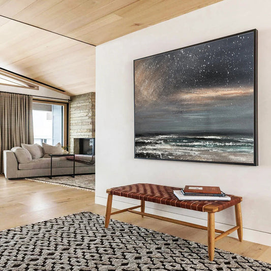 Gray, Black Abstract Starry Seascape Acrylic Painting WB035