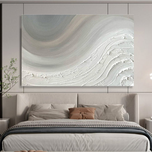 Modern Art Abstract Paintings: Monochromatic White Textured Wave Abstract Painting WB343