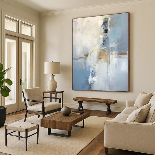 Hand Painted Art Blue, Gray, and Gold Textured Abstract Art HS752