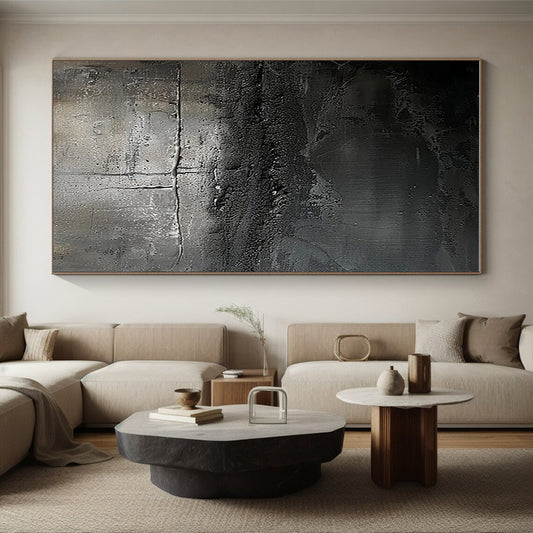 Hand Painted Art Black and Gray Textured Abstract Art HS597