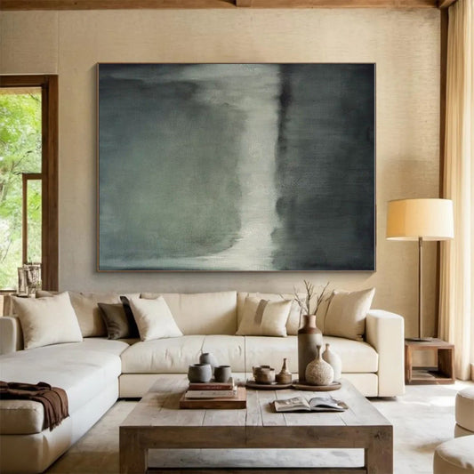 Hand-Painted Minimalist Canvas Art with Gray, Black, White Misty Textures - Acrylic Modern Art Painting HS531