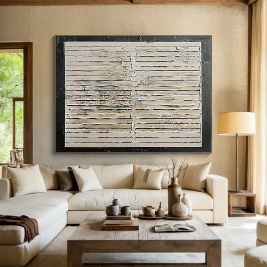 Handmade Art Beige and Black Textured Abstract Painting On Canvas HS815