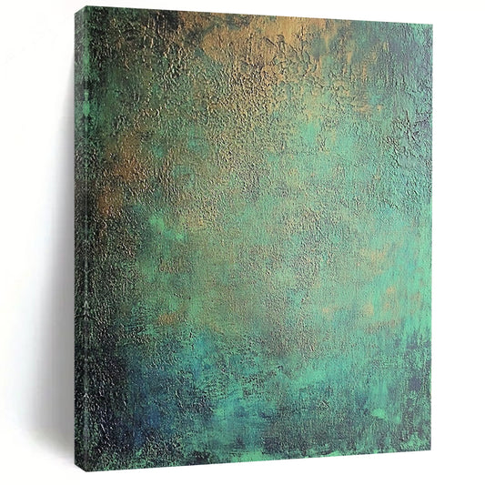 Large Size Teal and Gold Textured Patina Abstract Art HS179