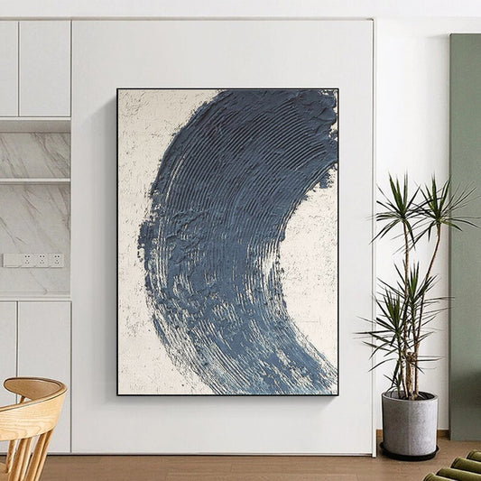 Hand Painted Art Navy & Beige Textured Abstract, Acrylic Modern Art Paintings HS445