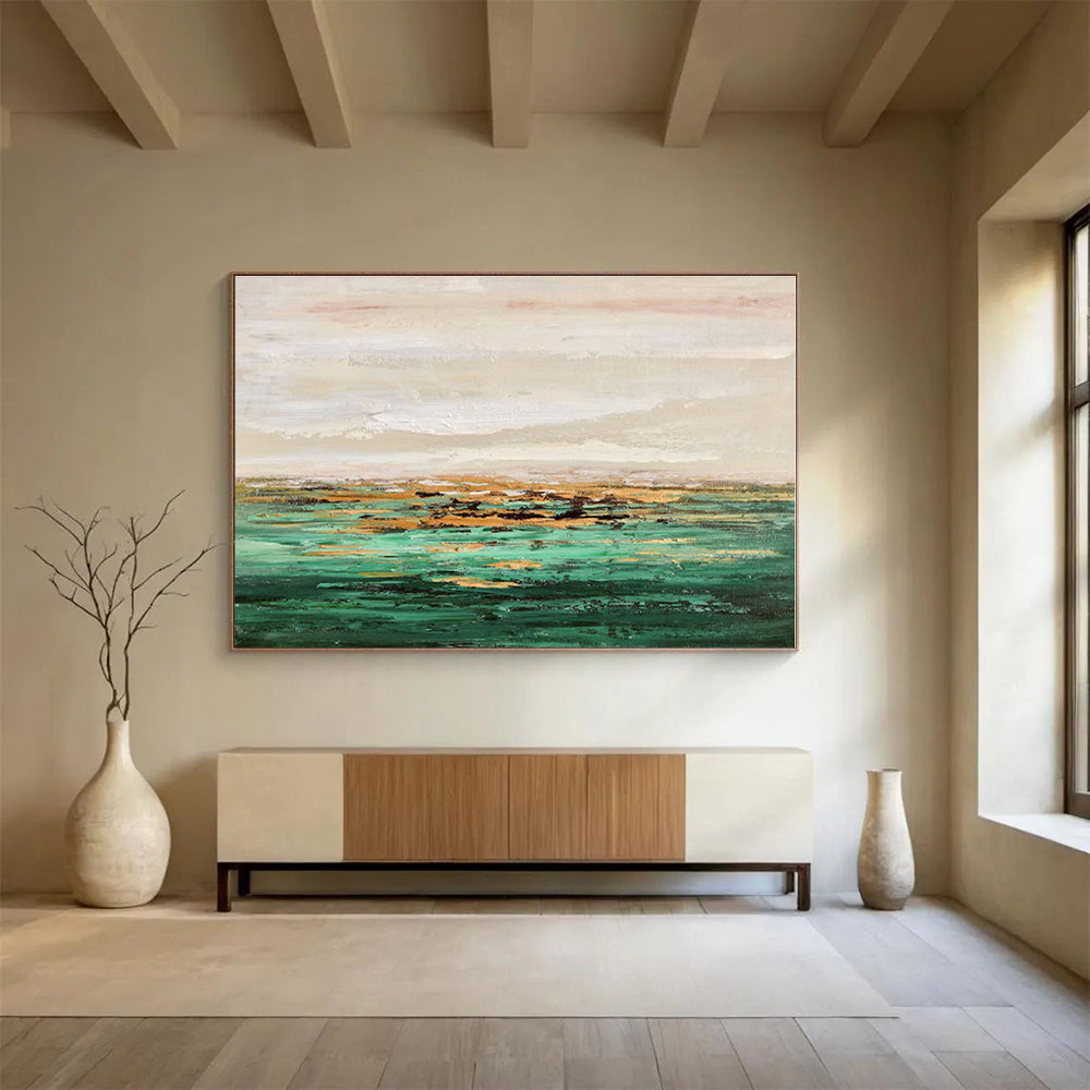 Oversized Canvas Art Green and Gold Abstract Landscape Painting WB126