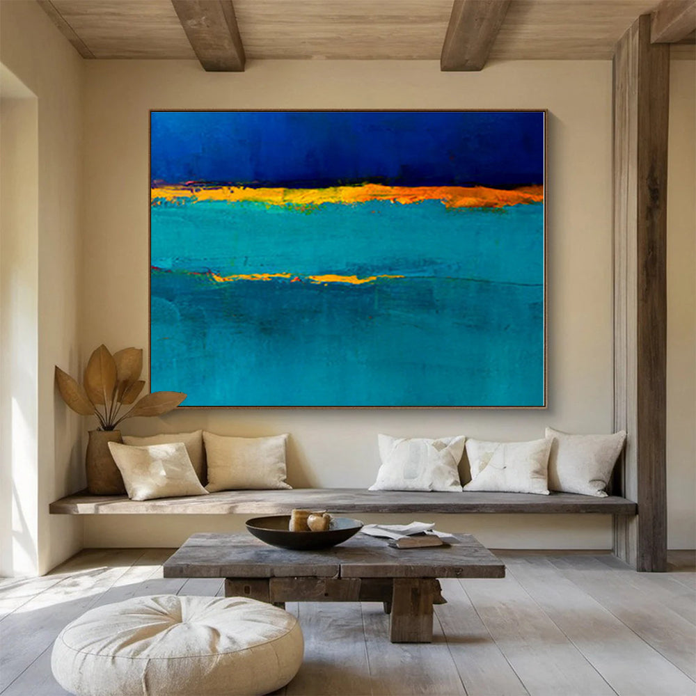 Oversized Canvas Art Teal, Blue and Orange Abstract Minimalist Painting WB096